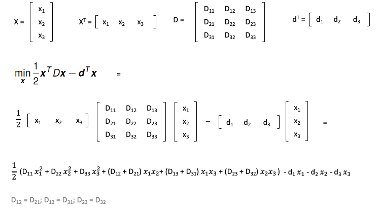 Quadratic Programming Matrix notation