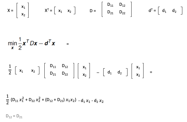 quadratic programming two variables matrix